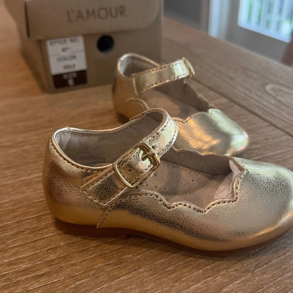 L'Amour Metallic Gold Girls Mary Jane Shoes